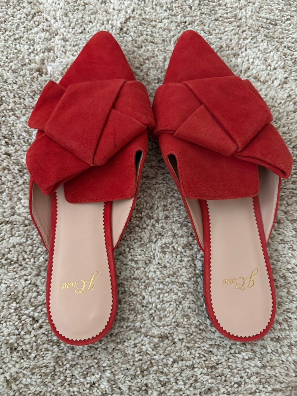 J. Crew Red Suede Knot Slip-On Mules